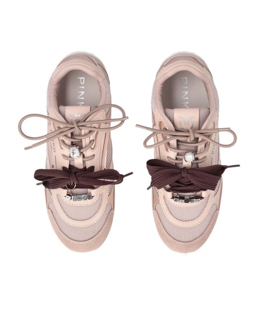 Pinko Pink Logo Detailed Lace-Up Sneakers