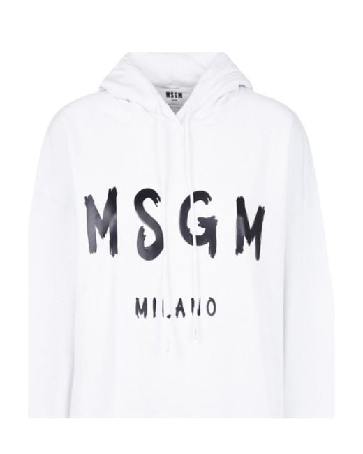 MSGM White Logo Printed Drawstring Hoodie