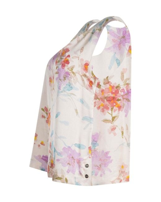 Herno White Floral V-Neck Top