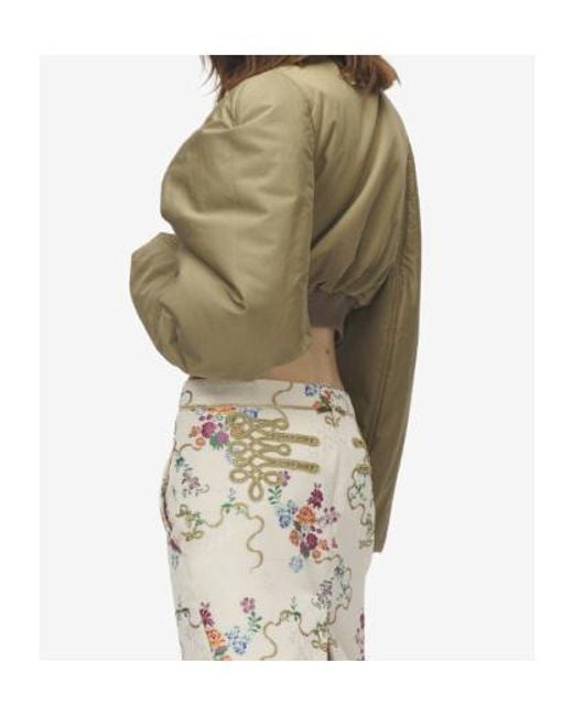 McQueen Natural Exaggerated-Shoulder Cropped Bomber Jacket