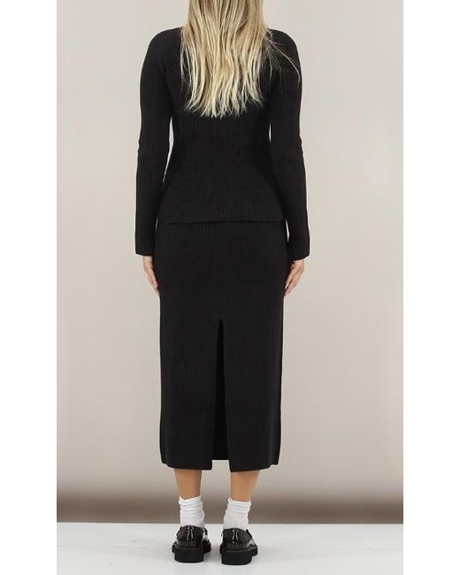 Twinset Black Ribbed Midi Skirt