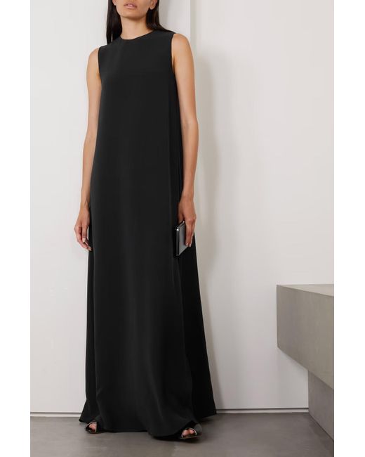 The Row Black Eno Crepe Extra-Long Dress