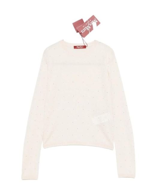 Max Mara White Crew Neck Long-Sleeved Knitwear