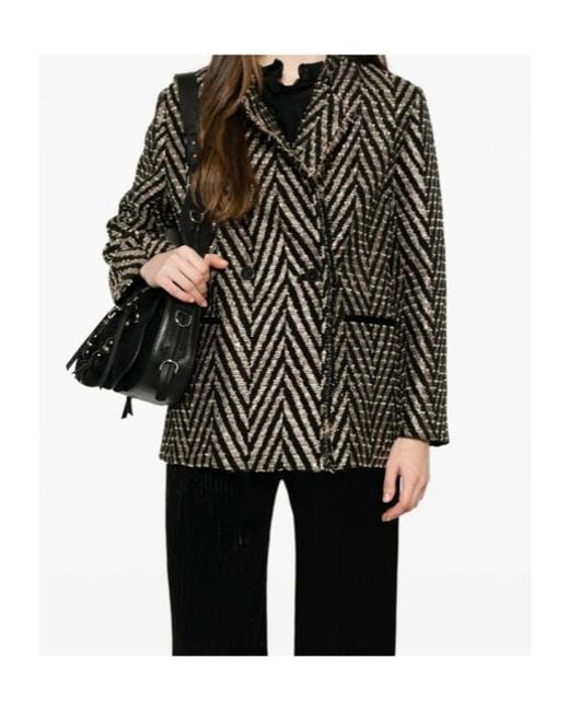Forte_forte Gray Herringbone Knit Jacket With Fringe