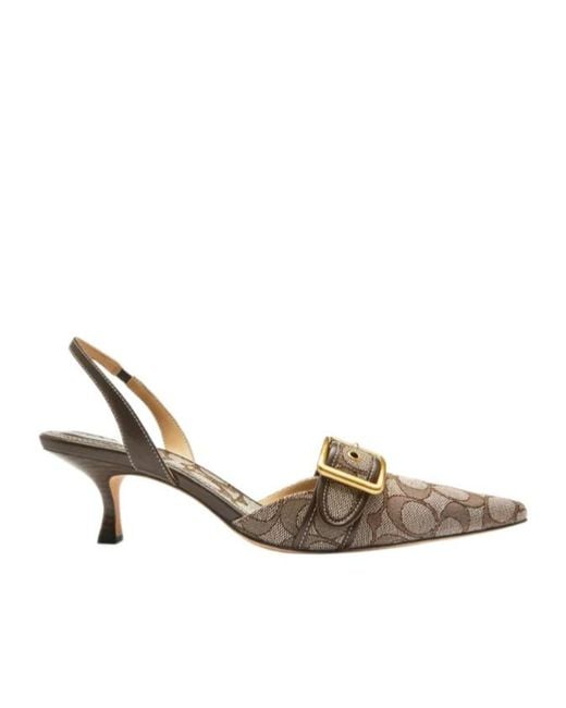 COACH Metallic Monogram-Jacquard Slingback Sandals