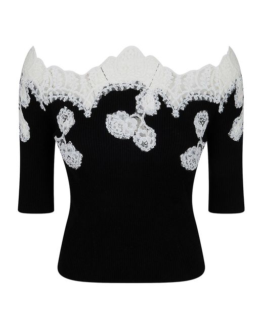 Ermanno Scervino Black Embroidered Lace Knitted Top