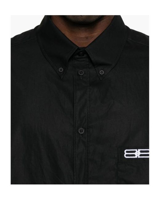 Balenciaga Black Bb Logo Embroidered Oversized Shirt for men