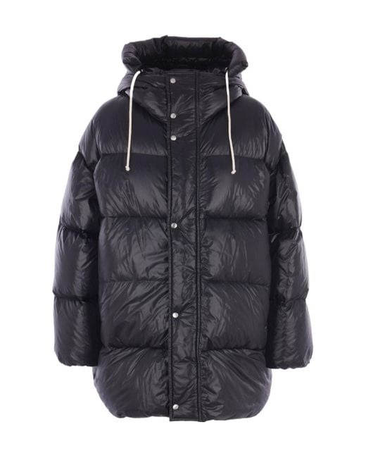 Jil Sander Black Hooded Drawstring Padded Coat for men