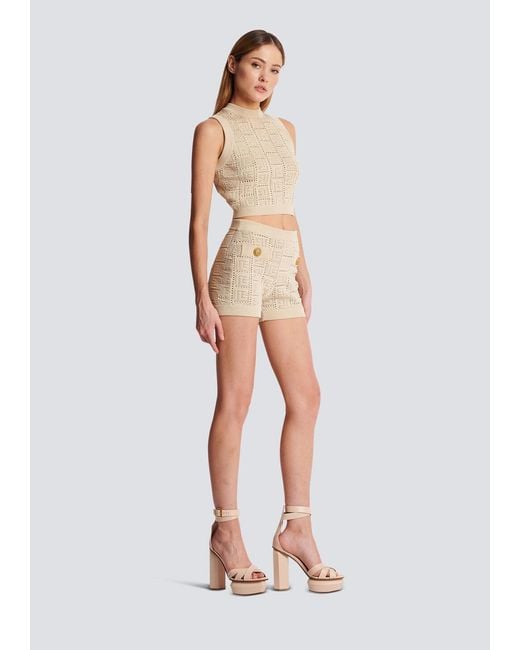 Balmain Natural Monogram Knitted Shorts