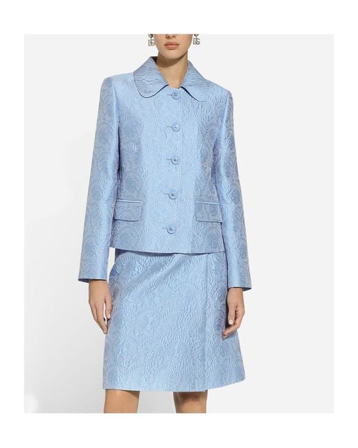 Dolce & Gabbana Blue Jacquard Buttoned Jacket