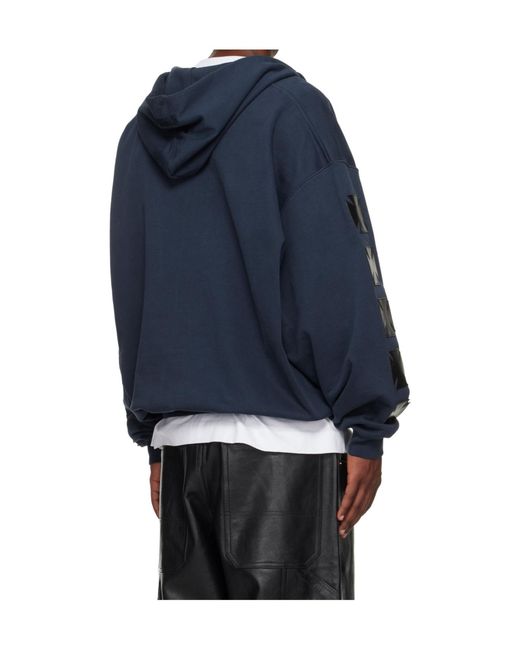 Vetements Blue Leather Biker Long-Sleeve Zip-Up Hoodie for men