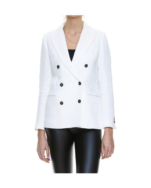 Brunello Cucinelli White Double Breasted Long-Sleeved Blazer