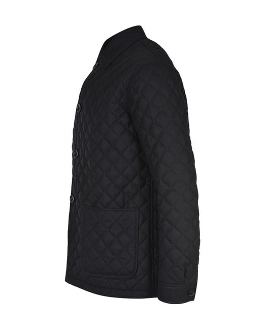 Tagliatore Black Quilted Shirt Collar Jacket for men