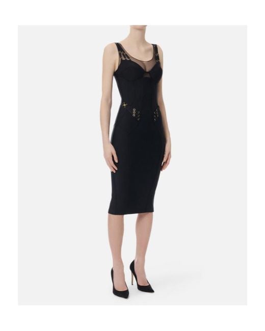 Elisabetta Franchi Black Sheer Panel Corset Dress