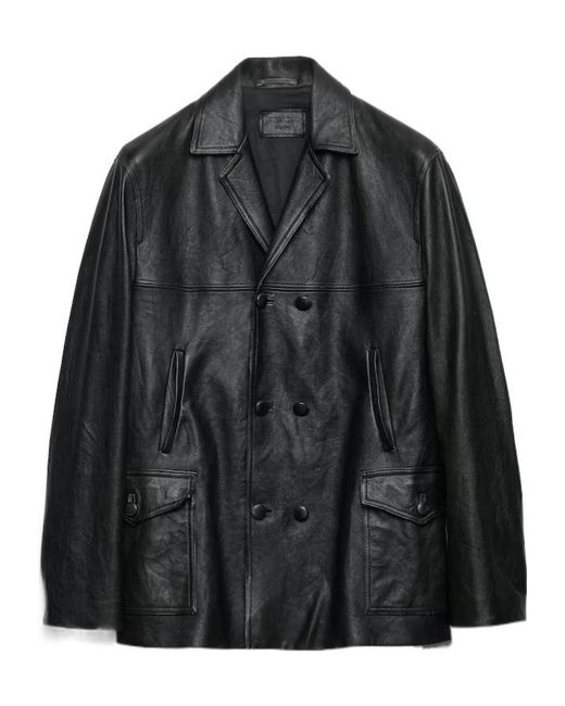 Prada Black Double-Breasted Nappa Leather Caban Jacket for men