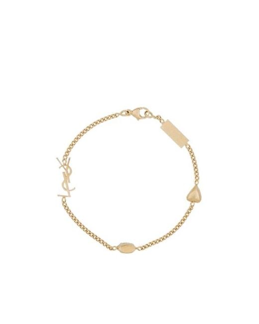 Saint Laurent Metallic Cassandre Heart Charm Bracelet