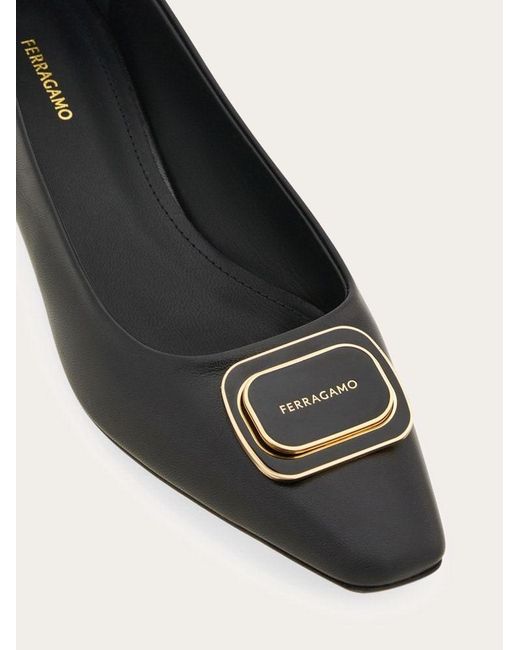Ferragamo Black Vara Plate Ballet Shoes
