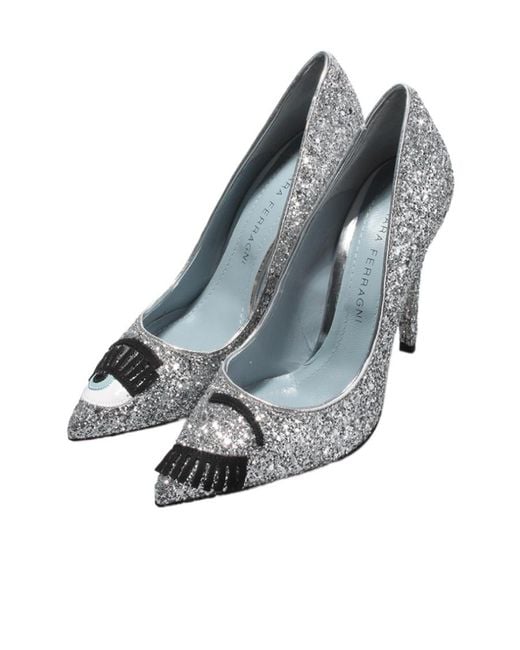 Chiara Ferragni Gray Sequined High Heels