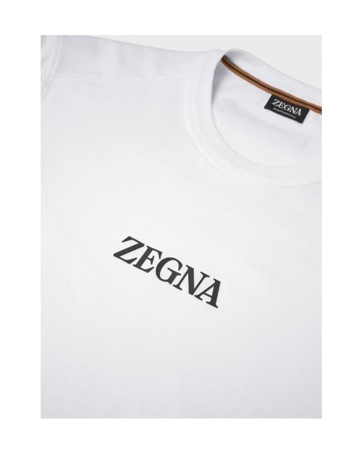 Zegna White Logo Printed Crewneck T-Shirt for men