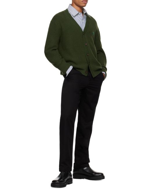 Maison Kitsuné Green Maison Kitsuné Bold Fox Head Patch Knitted Cardigan for men