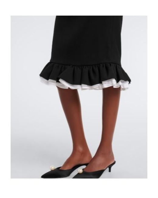 ShuShu/Tong Black Ruffled Wool And Silk Midi Skirt