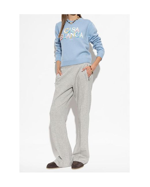 Casablanca Blue Logo Embroidered Cropped Knit Sweater