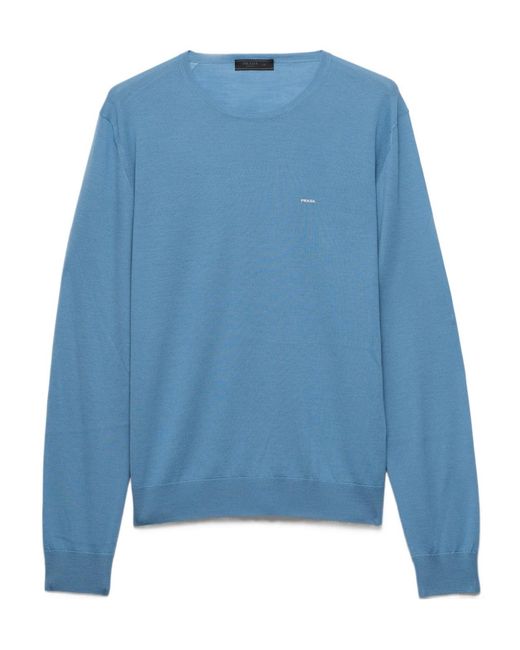 Prada Blue Superfine Wool Crew-Neck Sweater for men