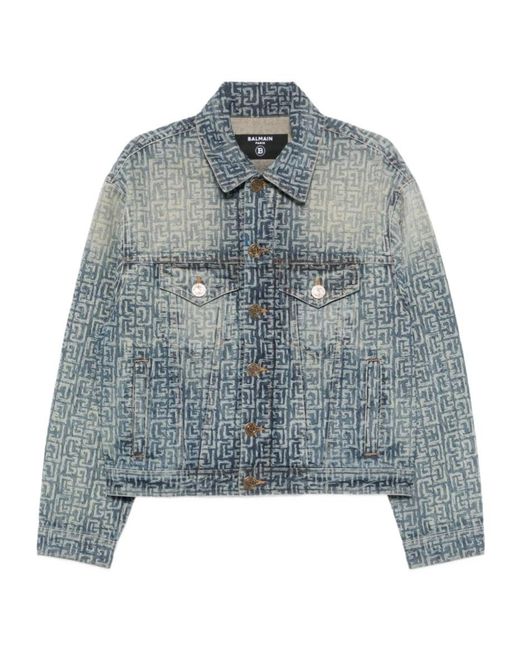 Balmain Blue Monogram Denim Jacket for men