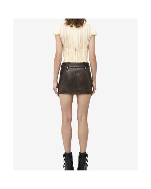 McQueen Brown Belted Leather Mini Skirt