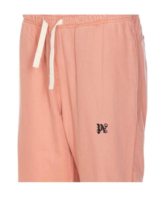 Palm Angels Pink Monogram Embroidered Drawstring Pants for men