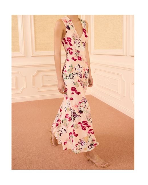 Ulla Johnson Pink Floral-Print V-Neck Midi Dress