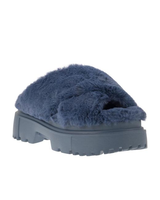 Hogan Blue Round Toe Slip-On Sandals