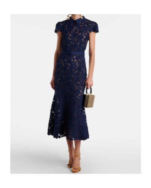 Self-Portrait Blue Belted Lace Midi Dress