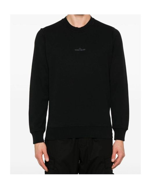 Stone Island Black Logo Printed Crewneck Sweatshirt for men