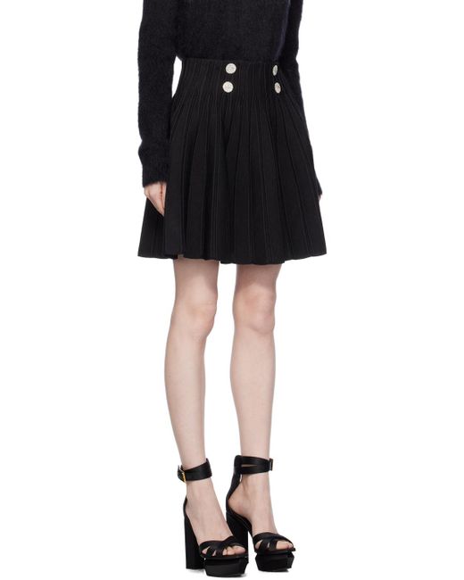 Balmain Black High-Waist Pleated Skater Skirt