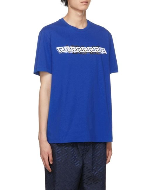 Versace Blue La Greca Print T-Shirt for men