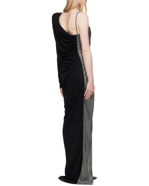 Balmain Black Draped Asymmetrical Two-Material Dress