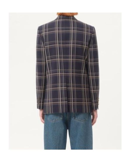 Valentino Blue Checked Double-Breasted Blazer for men