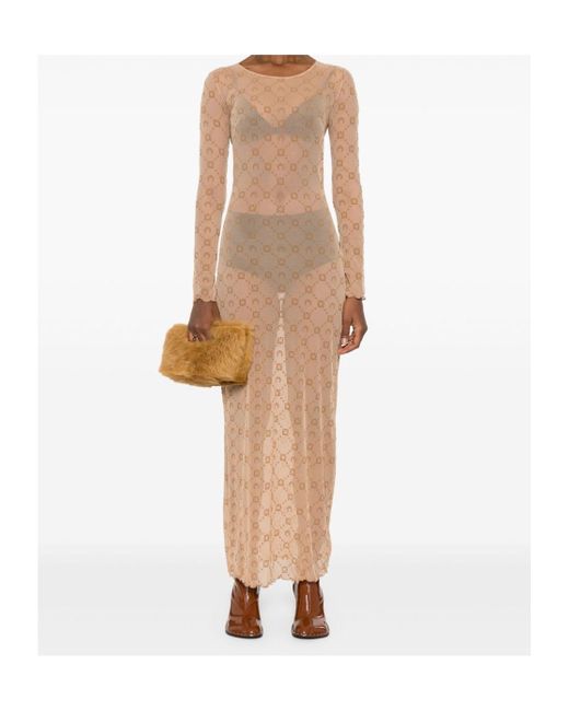 MARINE SERRE Natural Long Sleeve Dress