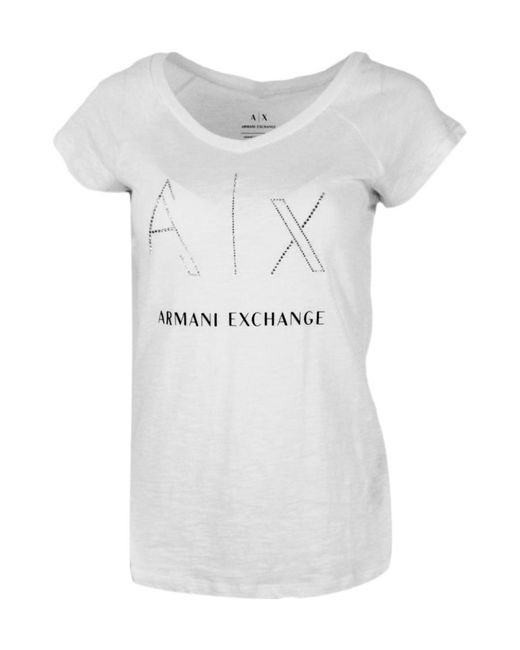 ARMANI EXCHANGE White Embellished V-Neck T-Shirt