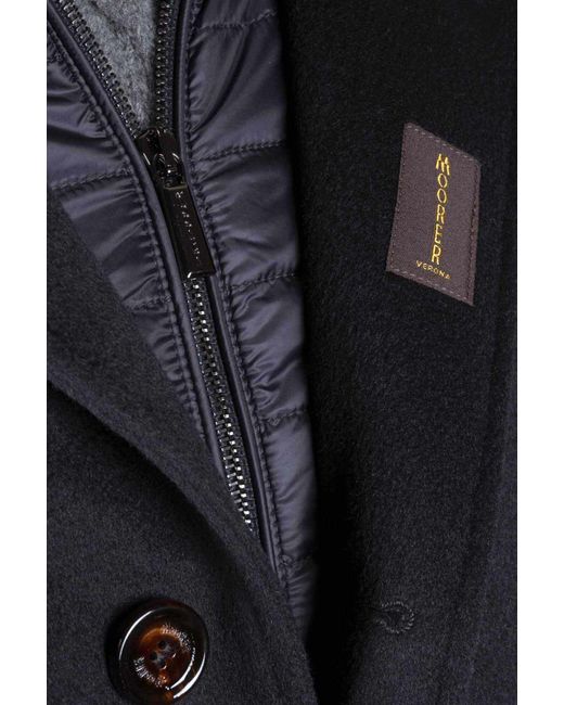Moorer Black Layered Single-Breasted Wool Coat for men