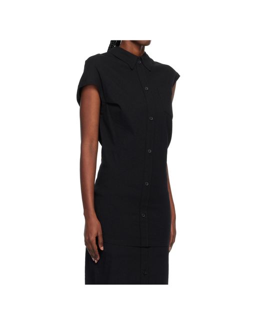 Issey Miyake Black Button-Fastening Short-Sleeve Top