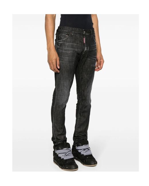 DSquared² Black Logo Patch Straight-Leg Jeans for men