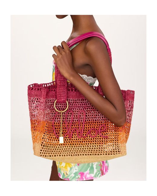 Chloé Red Chloé Summer Banana Open-Weave Tote Bag