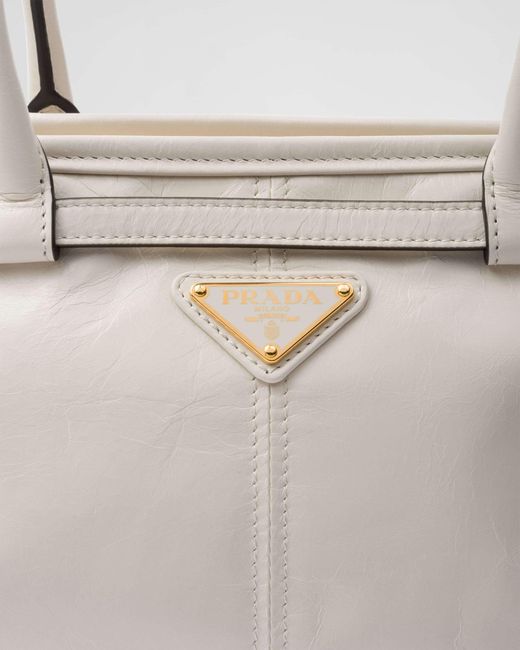 Prada White Triangle-Logo Tote Bag