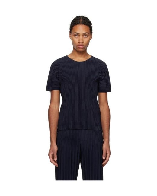 Homme Plissé Issey Miyake Blue Fully-Pleated Plissé T-Shirt for men