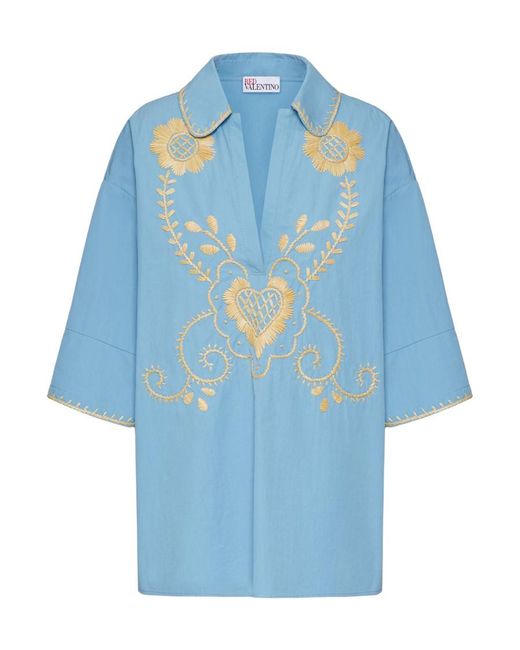 RED Valentino Blue Short Sleeve V-Neck Top
