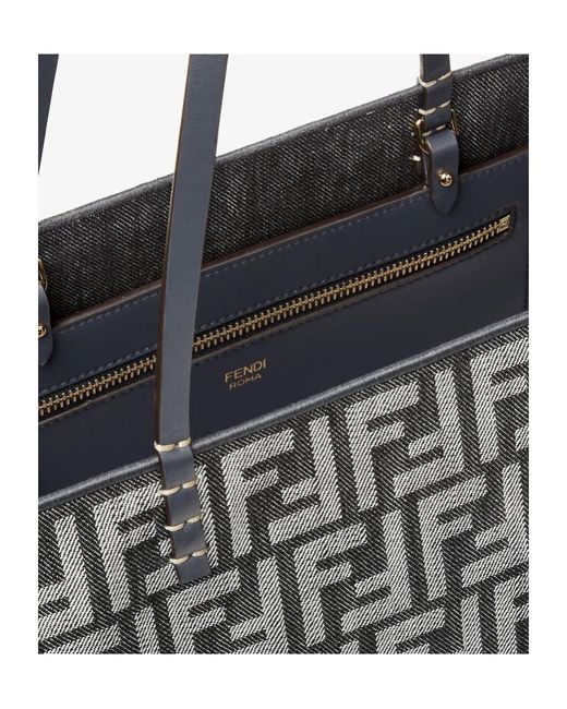 Fendi Black Roll Large Ff Jacqurd Reversible Tote Bag