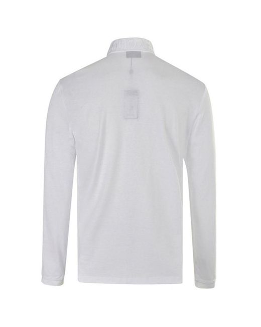 Emporio Armani White Logo Long-Sleeved Polo Shirt for men