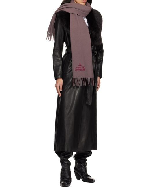 Vivienne Westwood Logo Embroidered Fringed Scarf in Brown | Lyst UK